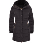 Spindle Winter Lined Parka Quilted Coat Fur Collar Hooded Long Ladies Womens Jacket Black Gold Brooke