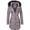 Womens Designer Spindle Long Fur Parka Hooded Jacket Quilted Winter Padded Coat Zip Pockets Mariclare Grey Long Parka