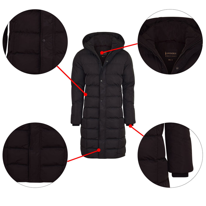 Spindle Men's High Quality Hooded Padded Long Puffer Coat  Winter Longline Jacket