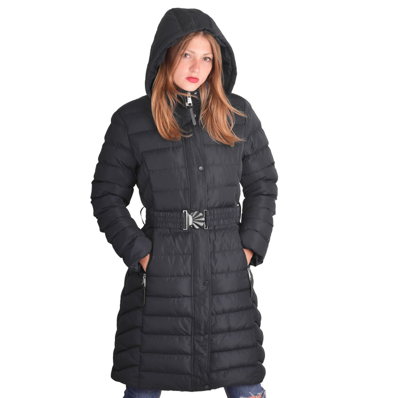 Womens Long  Hooded Padded Puffer Parka Ladies Winter Jacket Coat Black