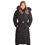 Spindle Womens Maxi Long Hooded Fur Puffer Quilted Parka Coat Extra Long | Ladies Full Length Winter Jacket Black
