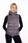 Womens Plain Black Hooded Gilet Body Warmer Padded Sherpa Borg Lined Zip Up Gilet Vest Basic Bodywarmer Short Sleeveless Jacket Zip Pockets