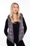 Womens Plain Black Hooded Gilet Body Warmer Padded Sherpa Borg Lined Zip Up Gilet Vest Basic Bodywarmer Short Sleeveless Jacket Zip Pockets