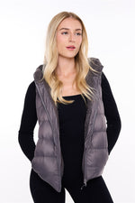 Womens Plain Black Hooded Gilet Body Warmer Padded Sherpa Borg Lined Zip Up Gilet Vest Basic Bodywarmer Short Sleeveless Jacket Zip Pockets