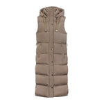 Womens Hooded Long Gilet Body Warmer Sleeveless Jacket Padded Waist Coat Zip Pockets Ultra Warm Ladies Longline Jacket with Hood