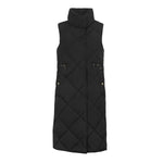 Spindle Womens Diamond Quilted Padded Long Sleeveless Jacket Funnel Neck Outerwear Ladies Waistcoat Gilet Longline Coat Bodywarmer without hood Vest Adjustable Waist