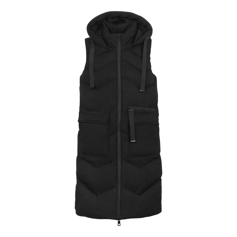 Spindle Womens Long Padded Hooded Longline Gilet Sleeveless Body Warmer Ladies Vest Zip Pockets Fleece Lined Pocket