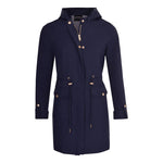Womens Premium Quality Rain Mac Rain Jacket Hood Ladies Trench Coat Long Water Repellent Outdoor Coat with Pockets Hooded Kagoule Hooded Festival Anorak with adjustable waist and roll up sleeves. Black and Navy Blue