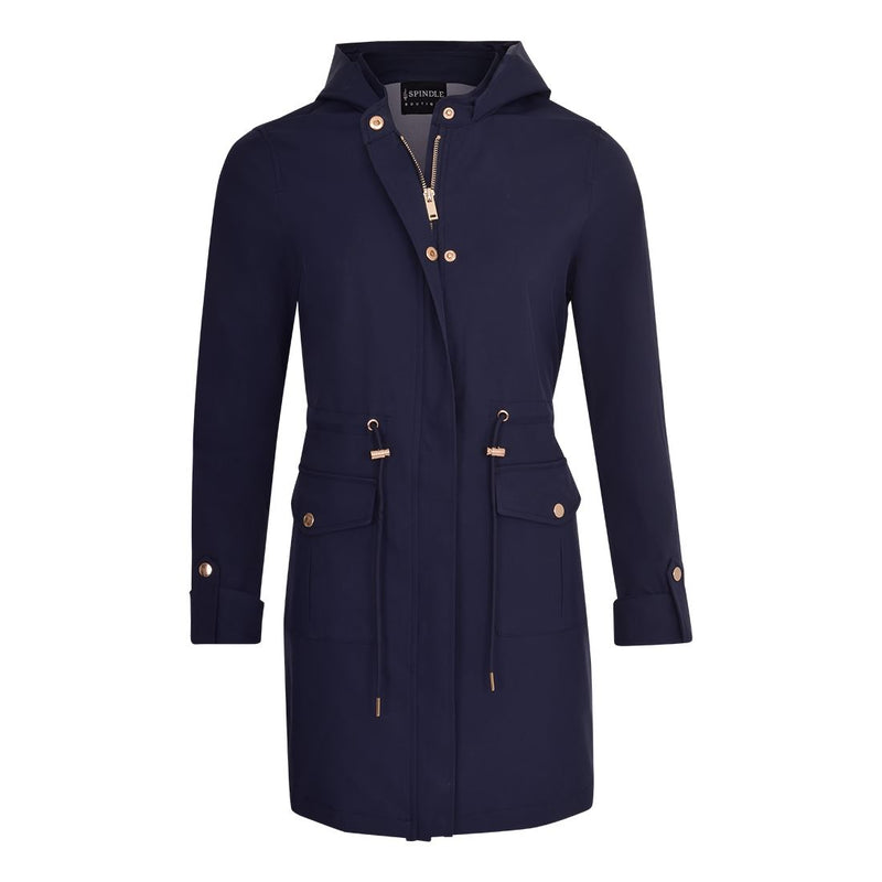 Womens Premium Quality Rain Mac Rain Jacket Hood Ladies Trench Coat Long Water Repellent Outdoor Coat with Pockets Hooded Kagoule Hooded Festival Anorak with adjustable waist and roll up sleeves. Black and Navy Blue