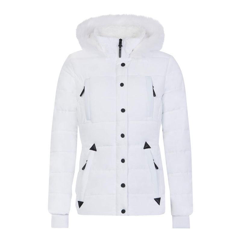 Spindle Womens Ladies Premium Quality Hooded Short Fur Parka Quilted Padded Puffer Coat | Zip Side Pockets | Luxurious Detachable Faux Fur on Hood | Zipped Inner Pocket