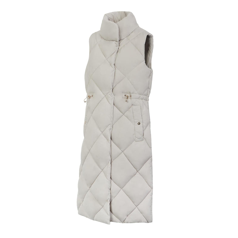 Spindle Womens Diamond Quilted Padded Long Sleeveless Jacket Funnel Neck Outerwear Ladies Waistcoat Gilet Longline Coat Bodywarmer without hood Vest Adjustable Waist