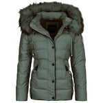 Spindle Womens Ladies Premium Quality Hooded Short Fur Parka Quilted Padded Puffer Coat | Zip Side Pockets | Luxurious Detachable Faux Fur on Hood | Zipped Inner Pocket