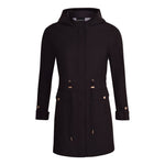 Womens Premium Quality Rain Mac Rain Jacket Hood Ladies Trench Coat Long Water Repellent Outdoor Coat with Pockets Hooded Kagoule Hooded Festival Anorak with adjustable waist and roll up sleeves. Black and Navy Blue
