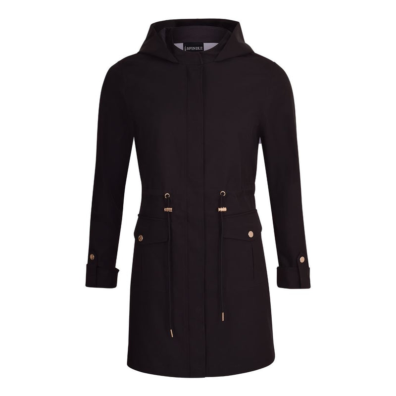 Womens Premium Quality Rain Mac Rain Jacket Hood Ladies Trench Coat Long Water Repellent Outdoor Coat with Pockets Hooded Kagoule Hooded Festival Anorak with adjustable waist and roll up sleeves. Black and Navy Blue