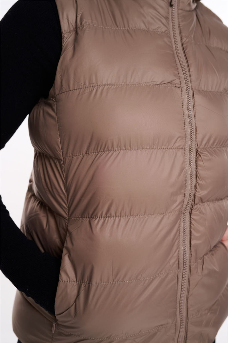 Womens Plain Black Hooded Gilet Body Warmer Padded Sherpa Borg Lined Zip Up Gilet Vest Basic Bodywarmer Short Sleeveless Jacket Zip Pockets