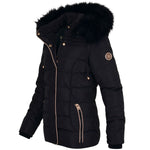 Spindle Womens Ladies Premium Quality Hooded Short Fur Parka Quilted Padded Puffer Coat | Zip Side Pockets | Luxurious Detachable Faux Fur on Hood | Zipped Inner Pocket