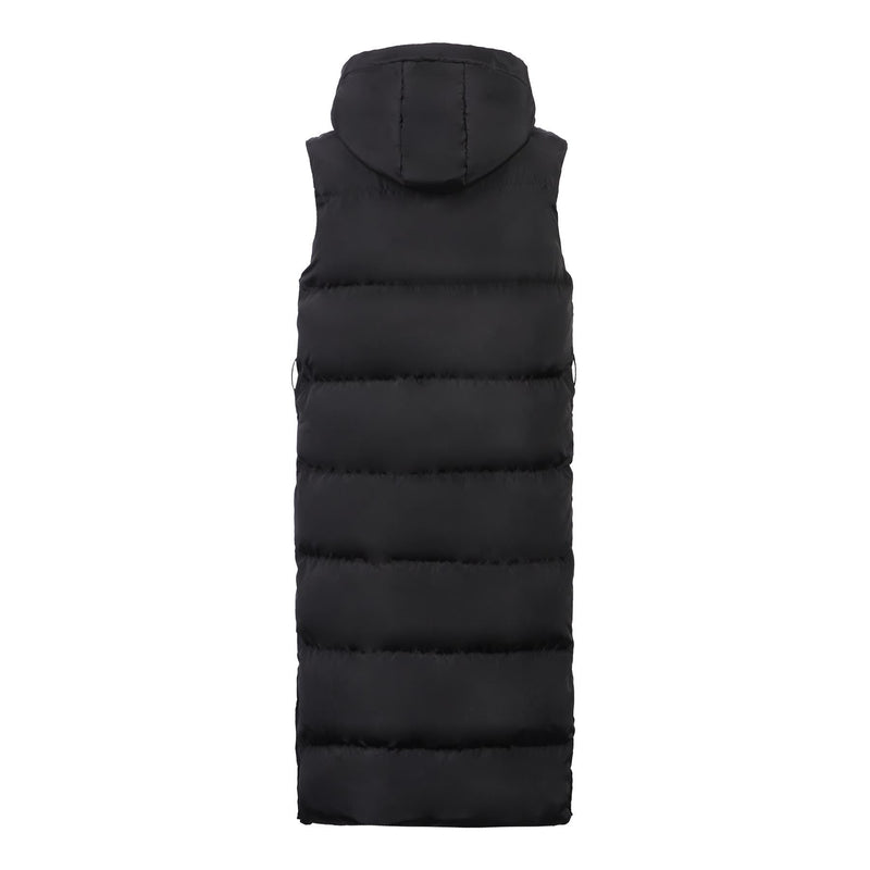 Womens Hooded Long Gilet Body Warmer Sleeveless Jacket Padded Waist Coat Zip Pockets Ultra Warm Ladies Longline Jacket with Hood