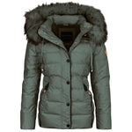 Spindle Womens Ladies Premium Quality Hooded Short Fur Parka Quilted Padded Puffer Coat | Zip Side Pockets | Luxurious Detachable Faux Fur on Hood | Zipped Inner Pocket