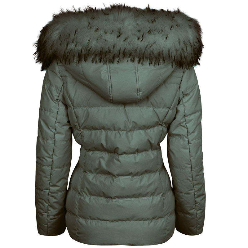 Spindle Womens Ladies Premium Quality Hooded Short Fur Parka Quilted Padded Puffer Coat | Zip Side Pockets | Luxurious Detachable Faux Fur on Hood | Zipped Inner Pocket