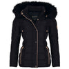 Spindle Womens Ladies Premium Quality Hooded Short Fur Parka Quilted Padded Puffer Coat | Zip Side Pockets | Luxurious Detachable Faux Fur on Hood | Zipped Inner Pocket