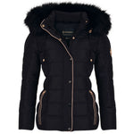 Spindle Womens Ladies Premium Quality Hooded Short Fur Parka Quilted Padded Puffer Coat | Zip Side Pockets | Luxurious Detachable Faux Fur on Hood | Zipped Inner Pocket