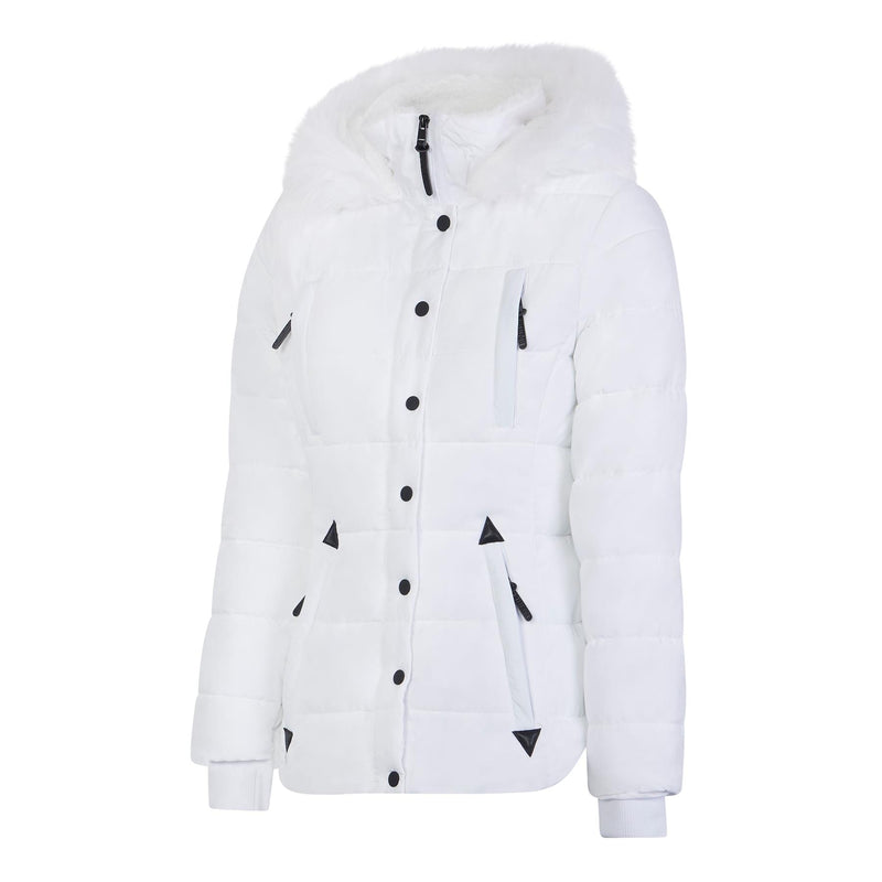 Spindle Womens Ladies Premium Quality Hooded Short Fur Parka Quilted Padded Puffer Coat | Zip Side Pockets | Luxurious Detachable Faux Fur on Hood | Zipped Inner Pocket
