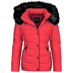 Spindle Womens Ladies Premium Quality Hooded Short Fur Parka Quilted Padded Puffer Coat | Zip Side Pockets | Luxurious Detachable Faux Fur on Hood | Zipped Inner Pocket