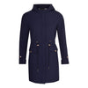 Womens Premium Quality Rain Mac Rain Jacket Hood Ladies Trench Coat Long Water Repellent Outdoor Coat with Pockets Hooded Kagoule Hooded Festival Anorak with adjustable waist and roll up sleeves. Black and Navy Blue