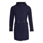 Womens Premium Quality Rain Mac Rain Jacket Hood Ladies Trench Coat Long Water Repellent Outdoor Coat with Pockets Hooded Kagoule Hooded Festival Anorak with adjustable waist and roll up sleeves. Black and Navy Blue