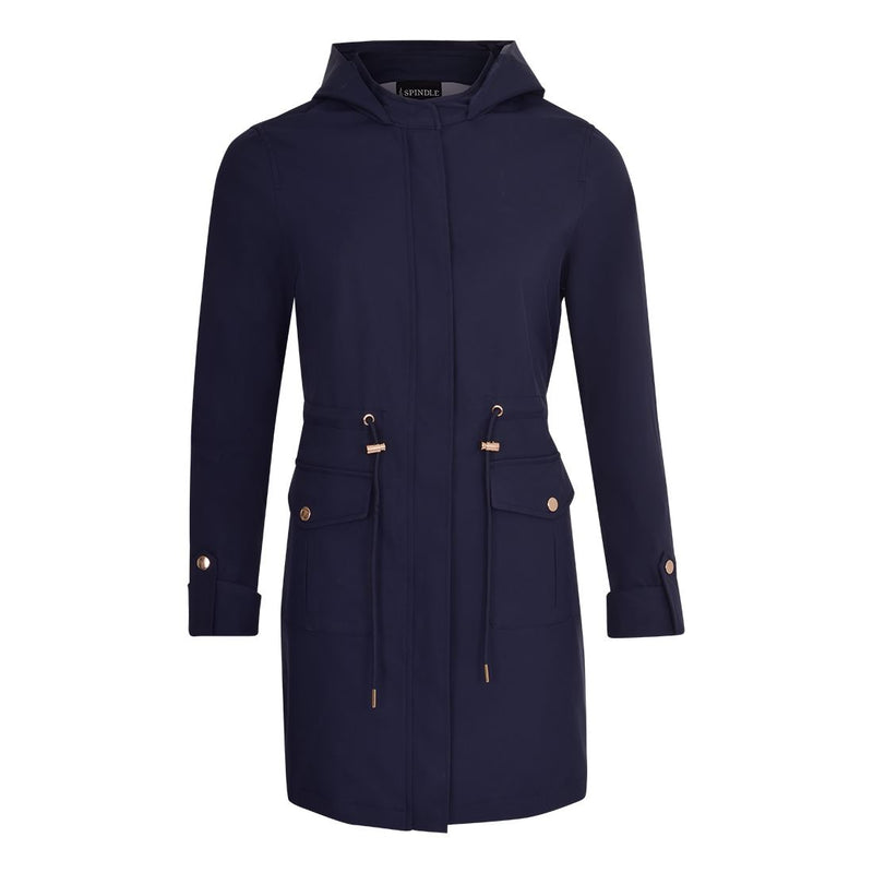 Womens Premium Quality Rain Mac Rain Jacket Hood Ladies Trench Coat Long Water Repellent Outdoor Coat with Pockets Hooded Kagoule Hooded Festival Anorak with adjustable waist and roll up sleeves. Black and Navy Blue