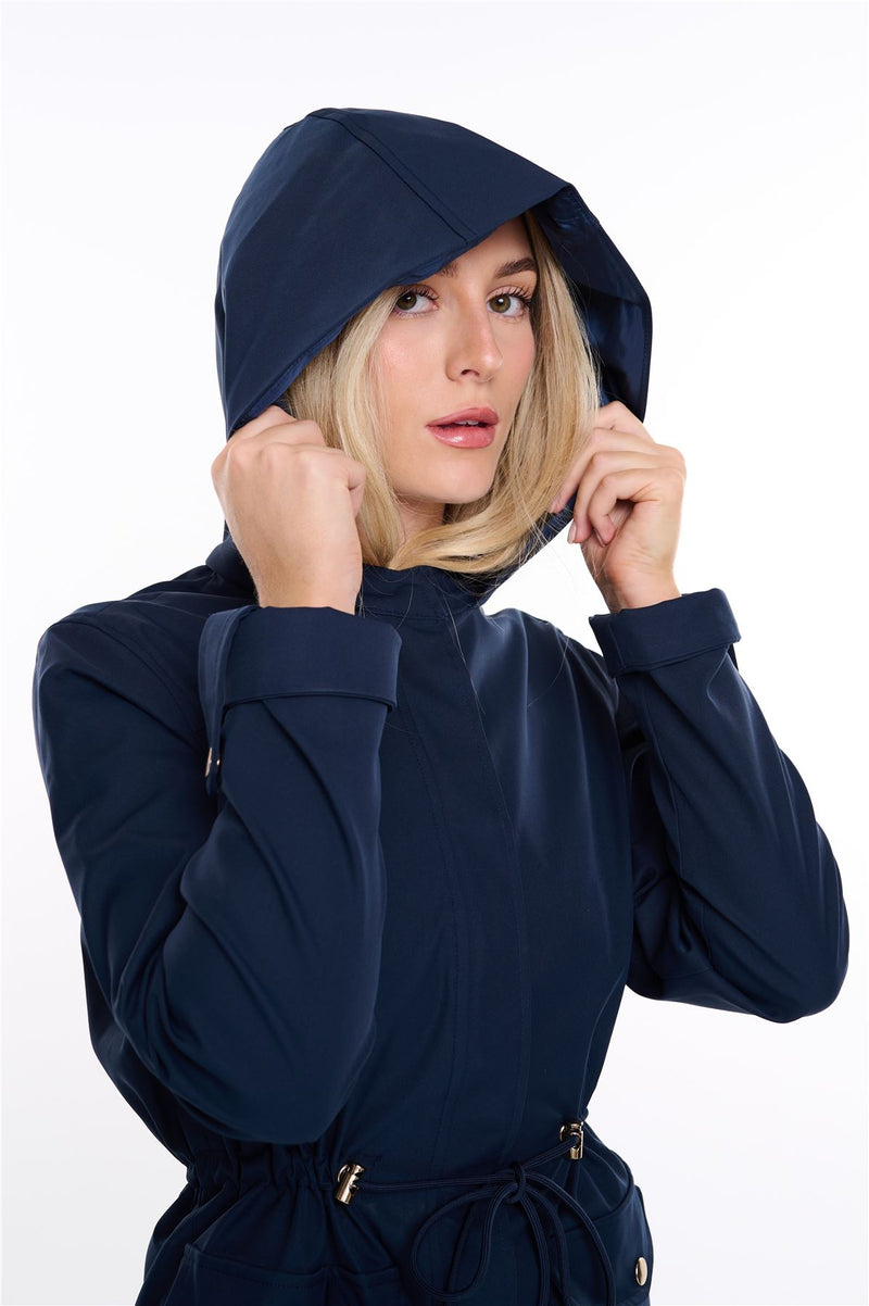 Spindle Womens Hooded Rain Jacket Mac Outdoor Windbreaker Lightweight Spring Summer Autumn Ladies Softshell Coat Adjustable Waist