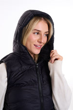 Womens Plain Black Hooded Gilet Body Warmer Padded Sherpa Borg Lined Zip Up Gilet Vest Basic Bodywarmer Short Sleeveless Jacket Zip Pockets
