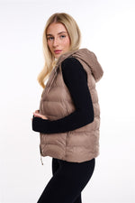 Womens Plain Black Hooded Gilet Body Warmer Padded Sherpa Borg Lined Zip Up Gilet Vest Basic Bodywarmer Short Sleeveless Jacket Zip Pockets