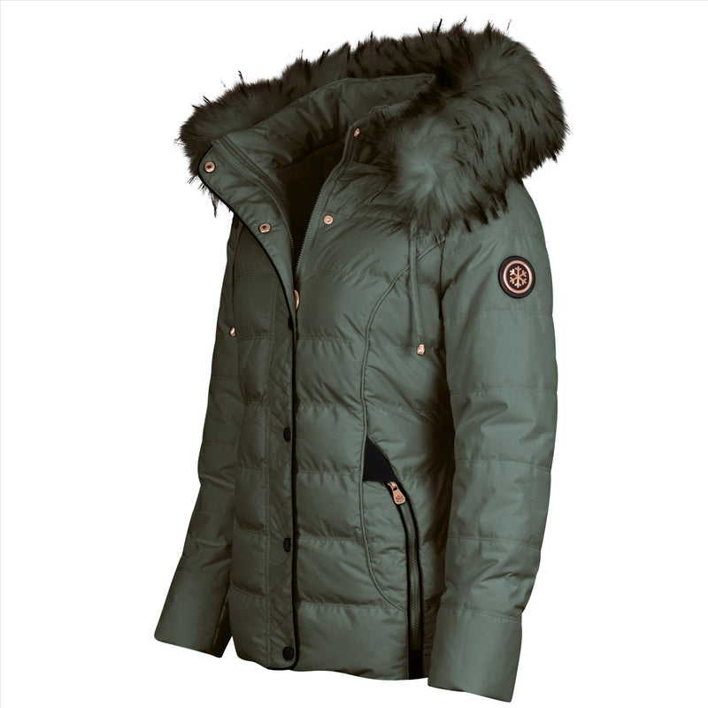 Spindle Womens Ladies Premium Quality Hooded Short Fur Parka Quilted Padded Puffer Coat | Zip Side Pockets | Luxurious Detachable Faux Fur on Hood | Zipped Inner Pocket