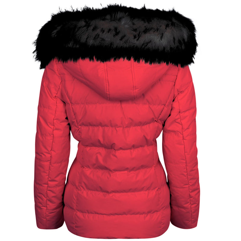 Spindle Womens Ladies Premium Quality Hooded Short Fur Parka Quilted Padded Puffer Coat | Zip Side Pockets | Luxurious Detachable Faux Fur on Hood | Zipped Inner Pocket