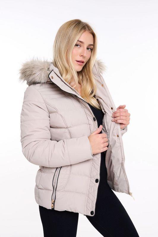 Spindle Womens Ladies Premium Quality Hooded Short Fur Parka Quilted Padded Puffer Coat | Zip Side Pockets | Luxurious Detachable Faux Fur on Hood | Zipped Inner Pocket