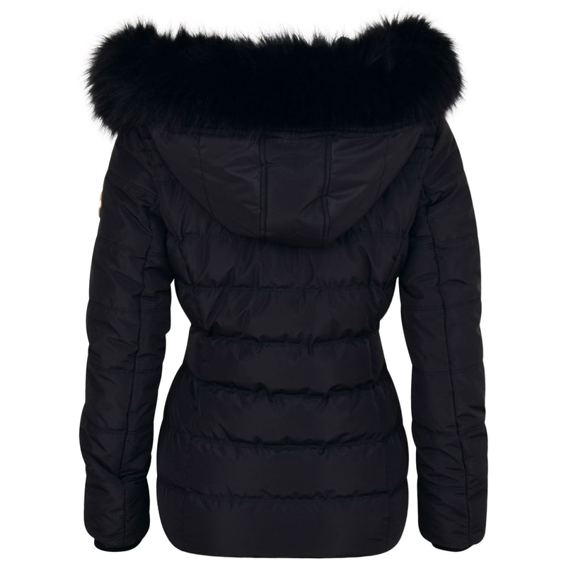 Spindle Womens Ladies Premium Quality Hooded Short Fur Parka Quilted Padded Puffer Coat | Zip Side Pockets | Luxurious Detachable Faux Fur on Hood | Zipped Inner Pocket