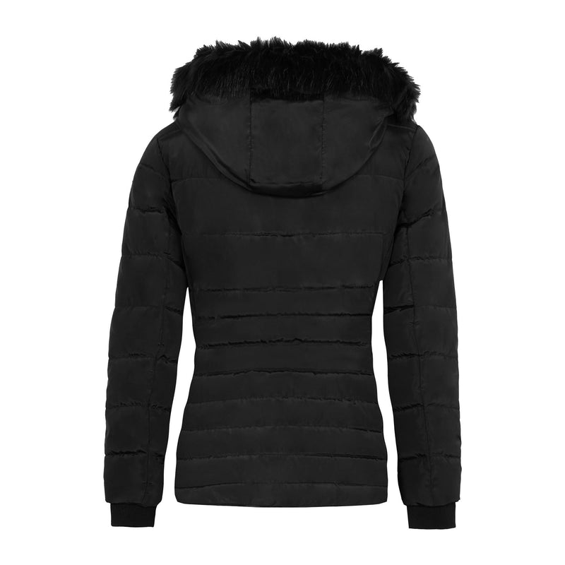 Spindle Womens Ladies Premium Quality Hooded Short Fur Parka Quilted Padded Puffer Coat | Zip Side Pockets | Luxurious Detachable Faux Fur on Hood | Zipped Inner Pocket