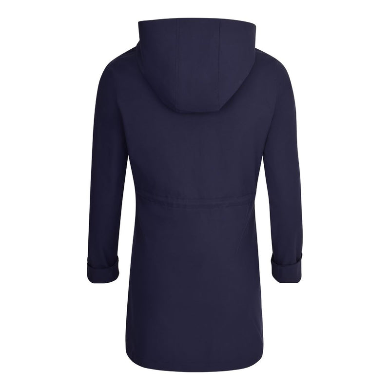 Womens Premium Quality Rain Mac Rain Jacket Hood Ladies Trench Coat Long Water Repellent Outdoor Coat with Pockets Hooded Kagoule Hooded Festival Anorak with adjustable waist and roll up sleeves. Black and Navy Blue