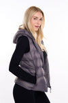 Womens Plain Black Hooded Gilet Body Warmer Padded Sherpa Borg Lined Zip Up Gilet Vest Basic Bodywarmer Short Sleeveless Jacket Zip Pockets