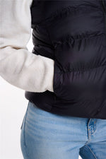 Womens Plain Black Hooded Gilet Body Warmer Padded Sherpa Borg Lined Zip Up Gilet Vest Basic Bodywarmer Short Sleeveless Jacket Zip Pockets