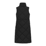 Spindle Womens Diamond Quilted Padded Long Sleeveless Jacket Funnel Neck Outerwear Ladies Waistcoat Gilet Longline Coat Bodywarmer without hood Vest Adjustable Waist