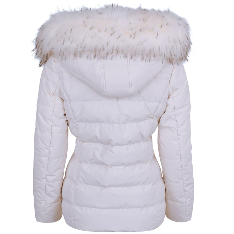 Spindle Womens Ladies Premium Quality Hooded Short Fur Parka Quilted Padded Puffer Coat | Zip Side Pockets | Luxurious Detachable Faux Fur on Hood | Zipped Inner Pocket