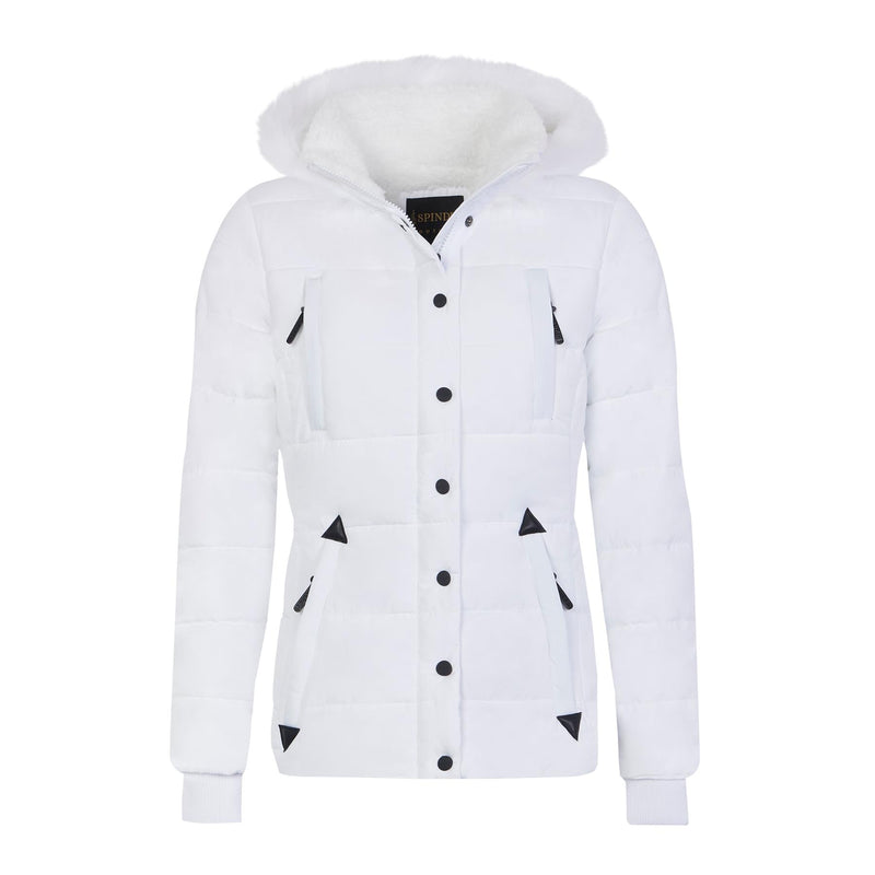 Spindle Womens Ladies Premium Quality Hooded Short Fur Parka Quilted Padded Puffer Coat | Zip Side Pockets | Luxurious Detachable Faux Fur on Hood | Zipped Inner Pocket