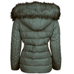Spindle Womens Ladies Premium Quality Hooded Short Fur Parka Quilted Padded Puffer Coat | Zip Side Pockets | Luxurious Detachable Faux Fur on Hood | Zipped Inner Pocket