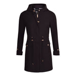 Womens Premium Quality Rain Mac Rain Jacket Hood Ladies Trench Coat Long Water Repellent Outdoor Coat with Pockets Hooded Kagoule Hooded Festival Anorak with adjustable waist and roll up sleeves. Black and Navy Blue