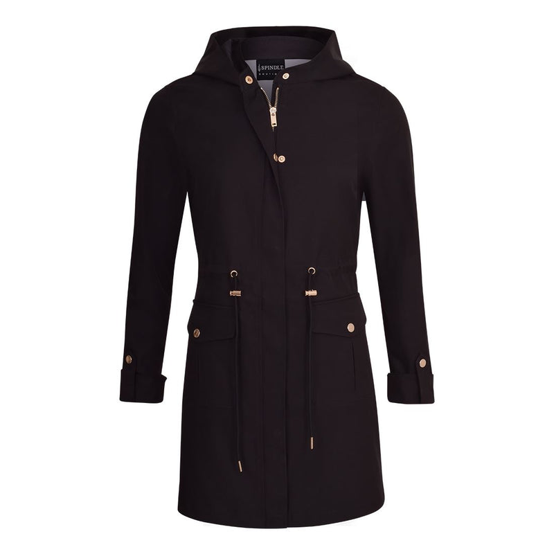 Womens Premium Quality Rain Mac Rain Jacket Hood Ladies Trench Coat Long Water Repellent Outdoor Coat with Pockets Hooded Kagoule Hooded Festival Anorak with adjustable waist and roll up sleeves. Black and Navy Blue
