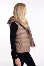 Womens Plain Black Hooded Gilet Body Warmer Padded Sherpa Borg Lined Zip Up Gilet Vest Basic Bodywarmer Short Sleeveless Jacket Zip Pockets