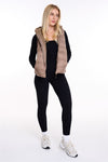 Womens Plain Black Hooded Gilet Body Warmer Padded Sherpa Borg Lined Zip Up Gilet Vest Basic Bodywarmer Short Sleeveless Jacket Zip Pockets
