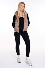 Womens Plain Black Hooded Gilet Body Warmer Padded Sherpa Borg Lined Zip Up Gilet Vest Basic Bodywarmer Short Sleeveless Jacket Zip Pockets